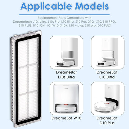 (5 Pack) Premium HEPA Filter Replacement Compatible with Dreame L10S Ultra, L10S Pro, L10 Ultra, Z10 Pro, S10, S10 PRO, S10 plus Robot Vacuum, Washable & Reusable