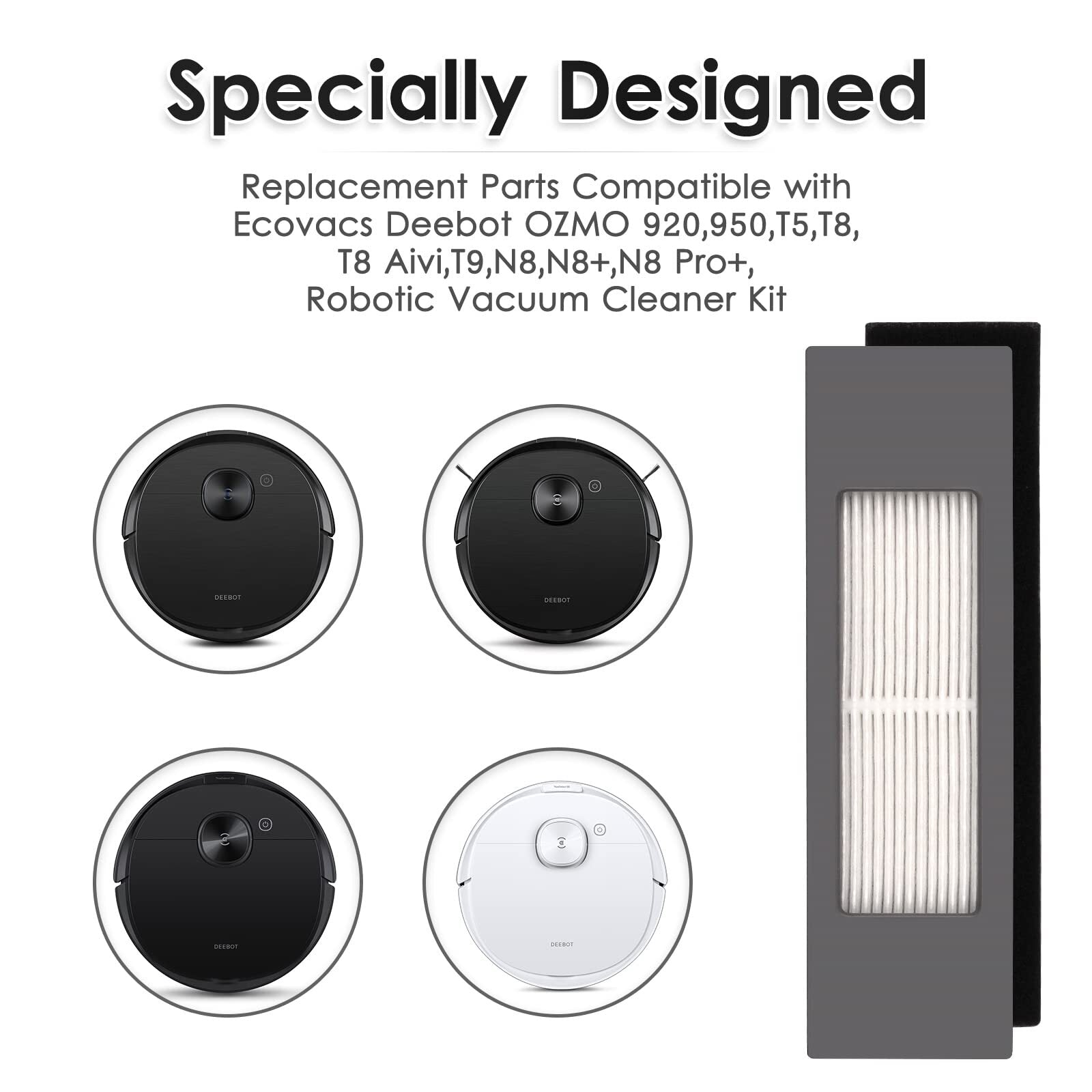 (5 Pieces) HEPA Filter for Robot Vacuum Ecovacs DEEBOT OZMO 920 950 T8 AIVI M...